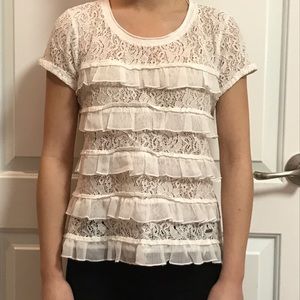 Abercrombie Kids Lace & Ruffle Tiered Short Sleeves White Top Size L